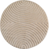 Ronde Japandi Vloerkleed Beige – Organisch Boog Patroon – Hoog-Laag Reliëf
