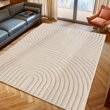 Vloerkleed 'Zen Arches' – Cream Japandi Design met Textuur in een woonkamersetting