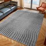 Vloerkleed 'Zen Arches' – Zilver Japandi Design met Textuur in een woonkamersetting
