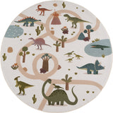 Rond kindervloerkleed Dino COCO crème – speelse dinosaurus print