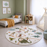 Rond dino vloerkleed COCO crème in kinderkamer – sfeerfoto
