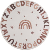 Rond kindervloerkleed ABC COCO crème – alfabet rand met sterren en regenboog
