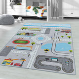 Kid's 2902 City Grijs Vloerkleed Laagpolig Kinderkamer Tapijt