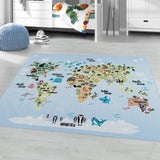 Kid's 2917 Wereld Vloerkleed Laagpolig Kinderkamer Tapijt