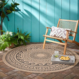 Ronde buitenkleed met zwarte patroon voor terras of veranda