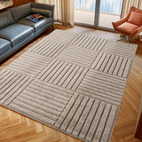 Art Beige Japandi Geruit Vloerkleed in een woonkamersetting