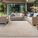 Japandi Abstract Design Beige Vloerkleed op een terras