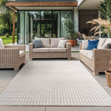 Japandi Abstract Design Vloerkleed Crème op een veranda