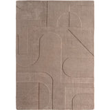 Modern taupe vloerkleed met geometrisch hoog-laag reliëf