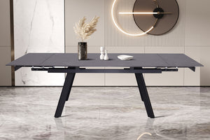 Uitschuifbare tafel 'Hera' 160-240 cm Rechthoekig Steen Zwart
