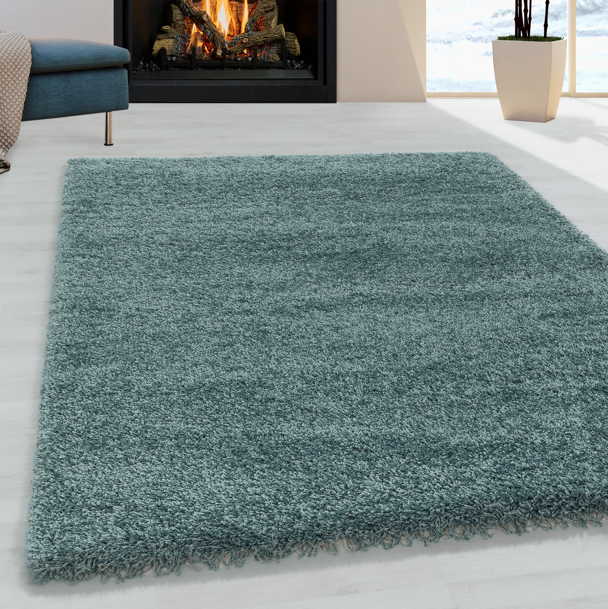 Sydney Shaggy Aqua/Blauw Vloerkleed Hoogpolig Zachte Tapijt