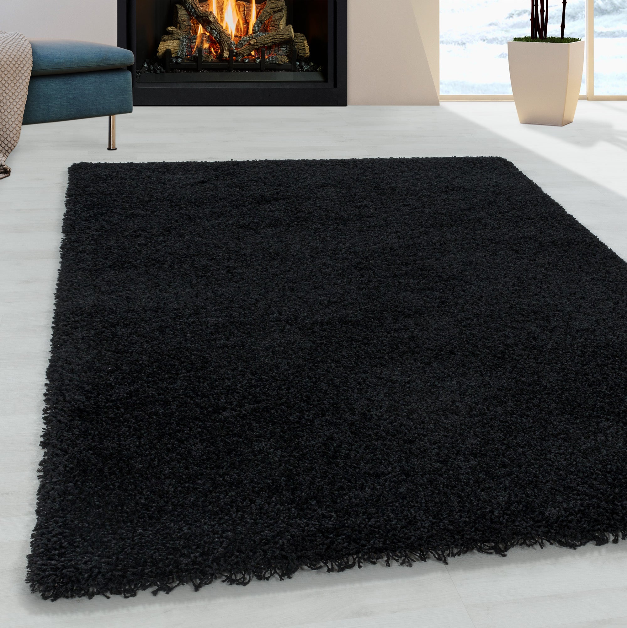 Sydney Shaggy Black/Zwart Vloerkleed Hoogpolig Zachte Tapijt