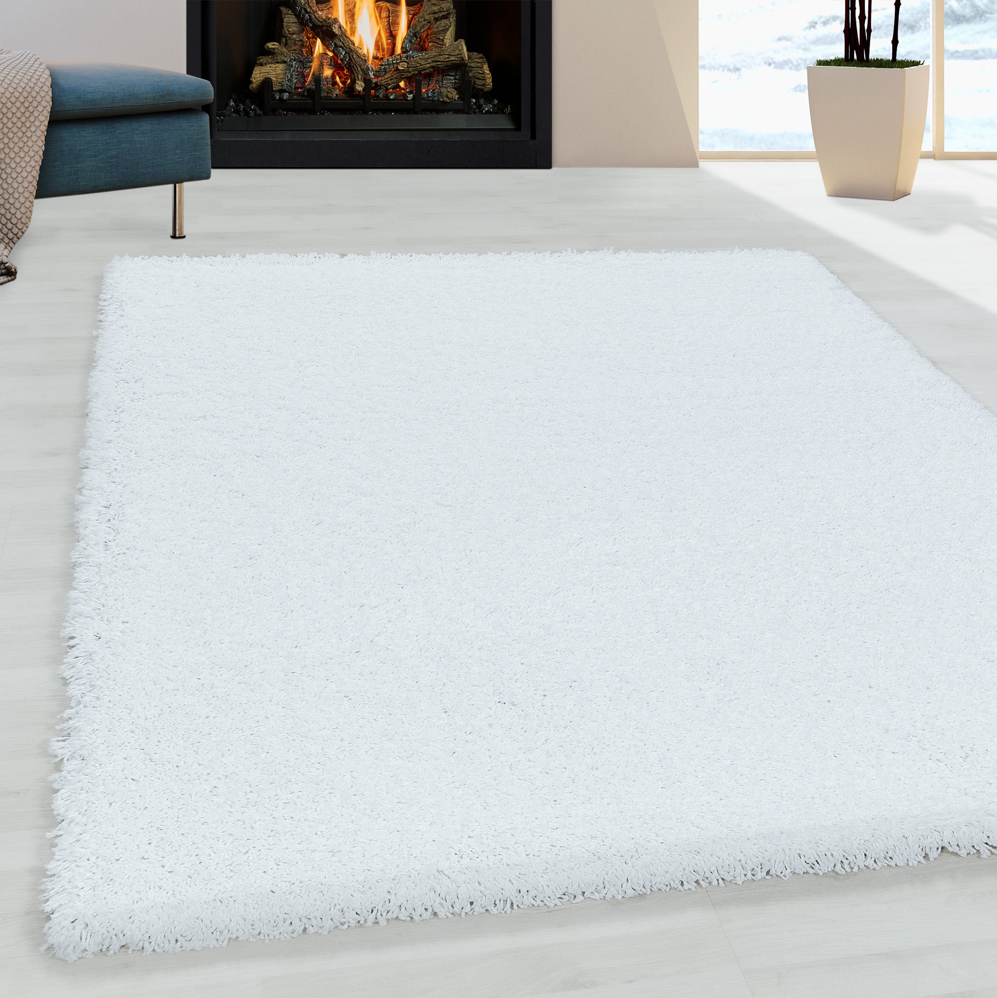 Sydney Shaggy White/Wit Vloerkleed Hoogpolig Zachte Tapijt Effen