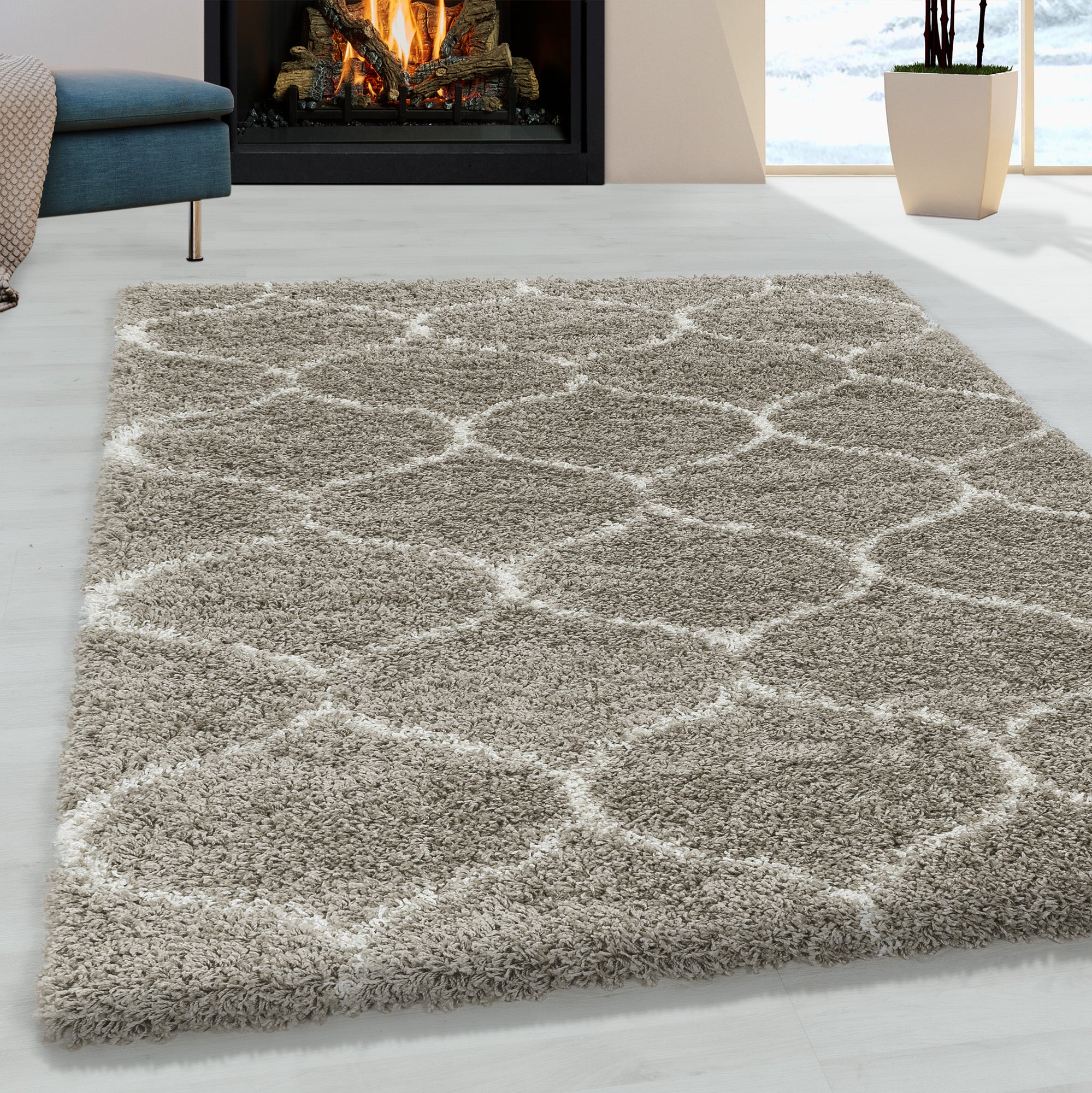 Salsa Shaggy Beige Vloerkleed Hoogpolig Zachte Tapijt Berber Stijl