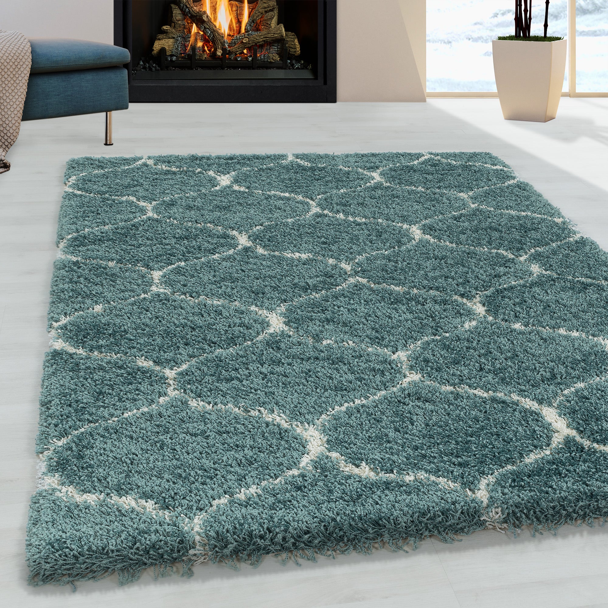 Salsa Shaggy Blue/Blauw Vloerkleed Hoogpolig Zachte Tapijt Berber Stijl