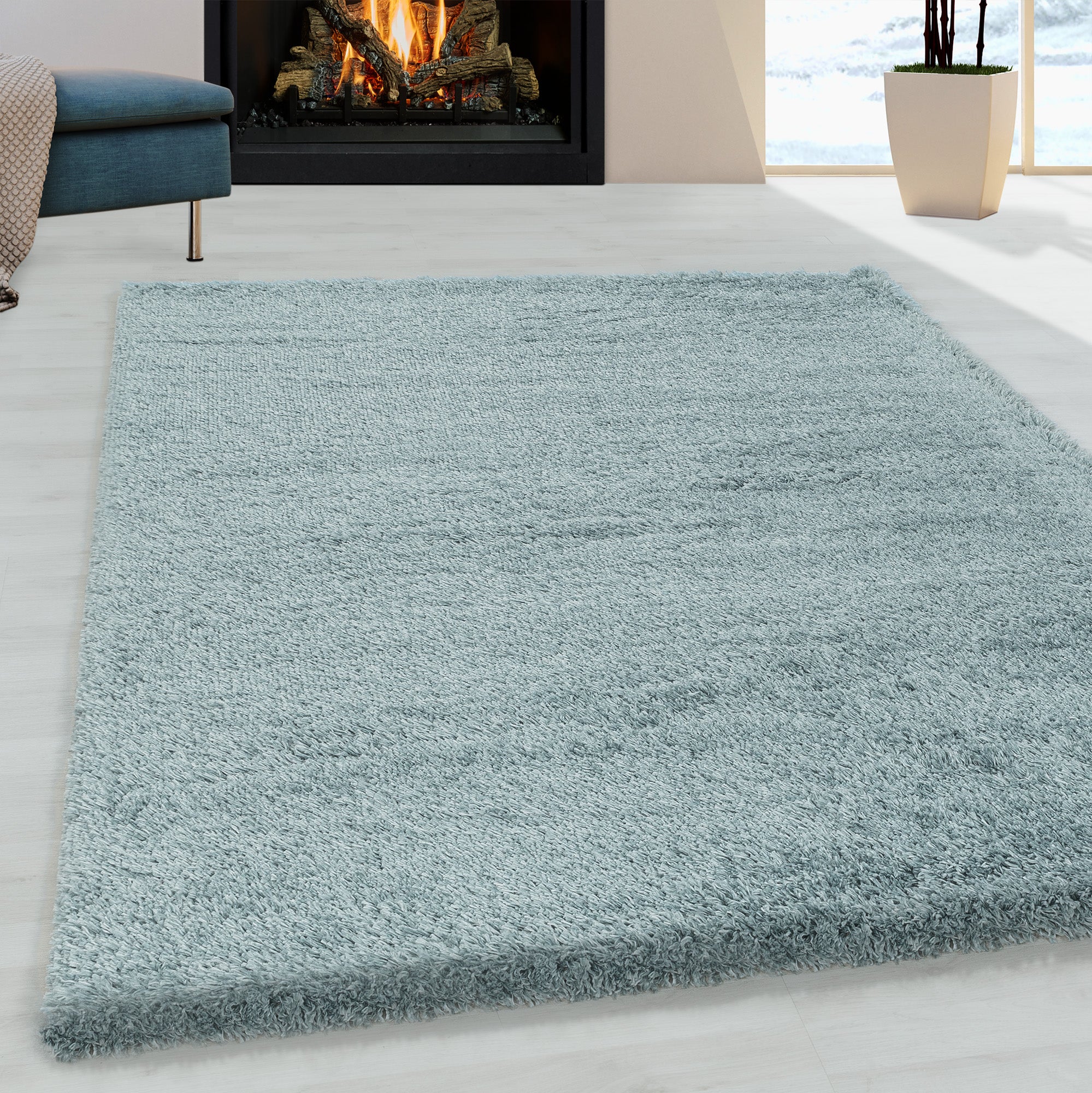 Fluffy Shaggy Blue/Blauw Vloerkleed Hoogpolig Zachte Trendy Tapijt