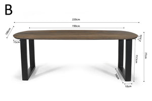 Tafel 'Tommy' 220x100 cm Deens Ovaal U-Poot Mango hout Tabaco