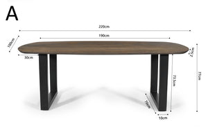 Tafel 'Tommy' 220x100 cm Deens Ovaal U-Poot Mango hout Tabaco