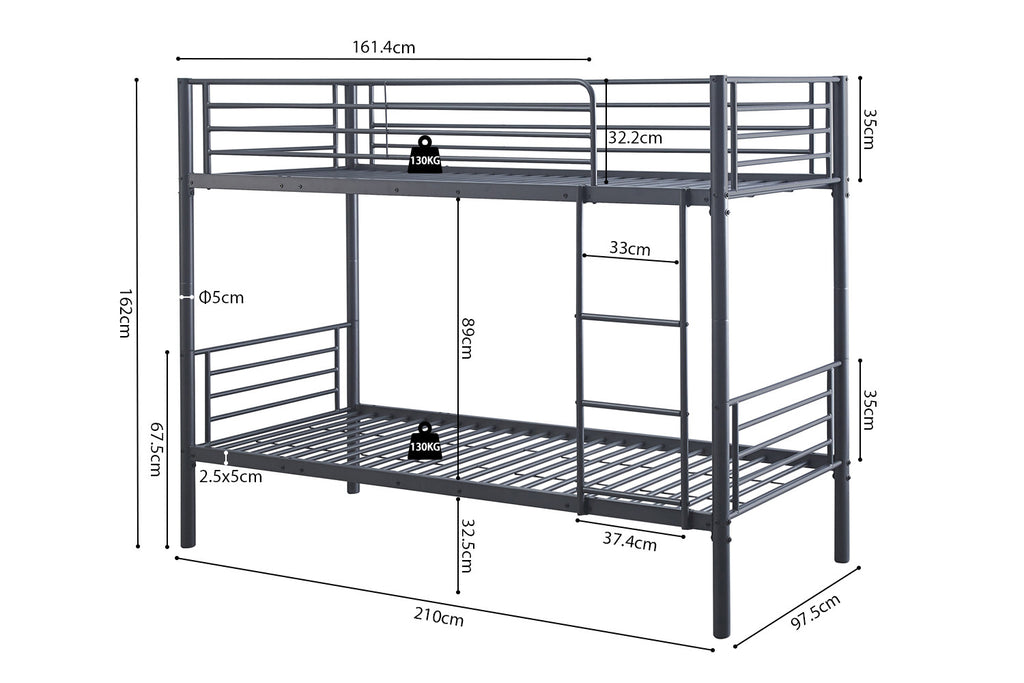 Stapelbed 'Sammy' 90x200 Splitsbaar Metaal Donkergrijs