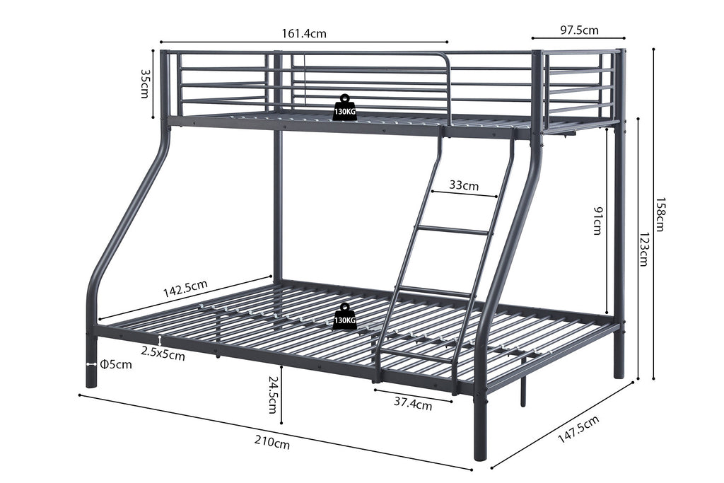 Stapelbed 'Trio' metaal140/90x200 Donkergrijs